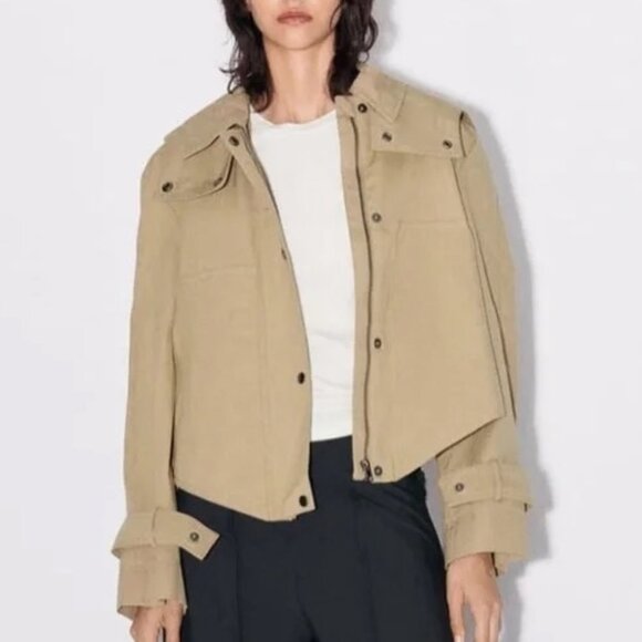 Zara Cropped or Waist-length Trench Jacket Coat With REMOVABLE Hood Parka - Picture 1 of 9